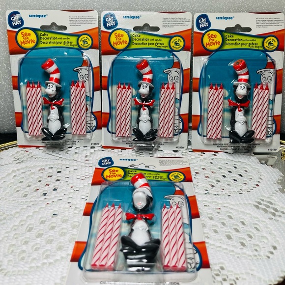Party Supplies Cat In The Hat Birthday Candles Set Cake Topper Dr